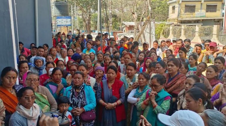 Women protesting against Adi Kailash and Om Parvat Heli service in Pithoragarh